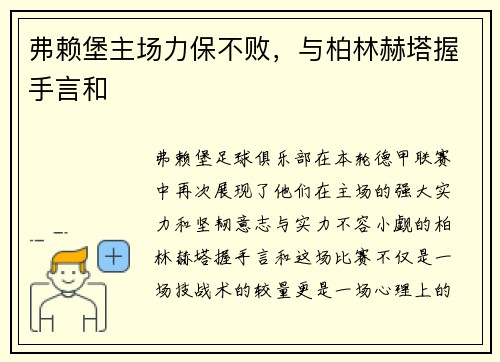 弗赖堡主场力保不败，与柏林赫塔握手言和